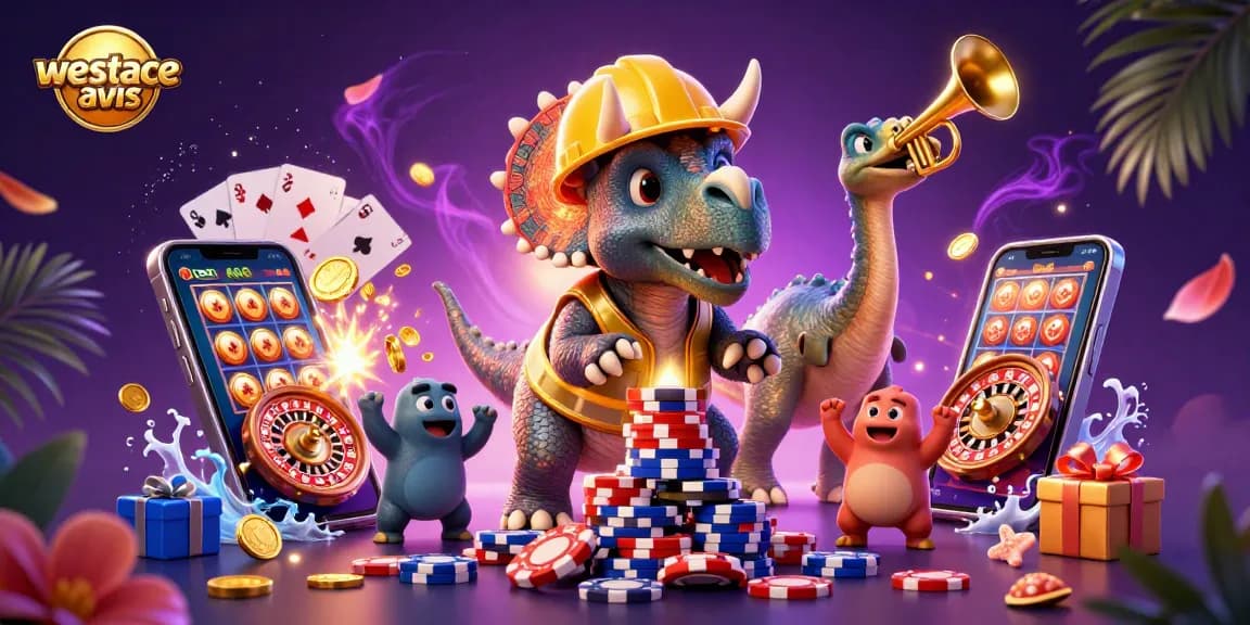 Découvrez westace casino avis avec des personnages de casino animés et des jeux fascinants en arrière-plan.