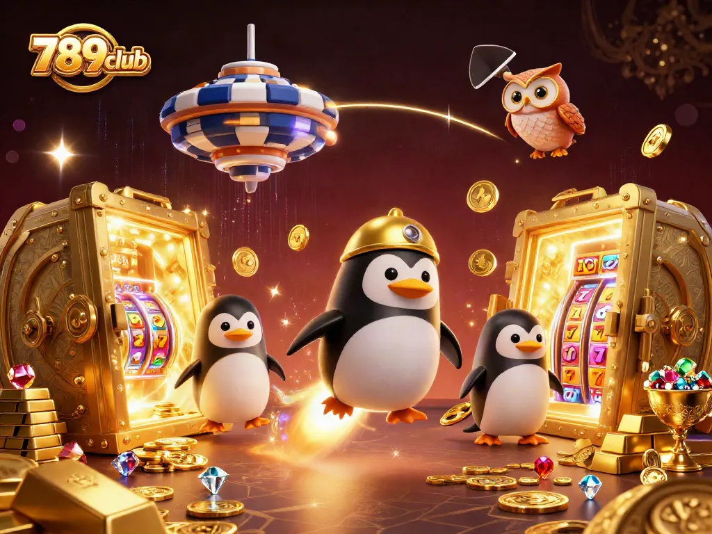 Win big with 789club as a golden penguin takes off towards a thrilling casino adventure!
