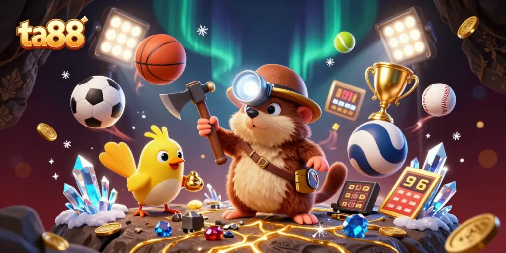 Engage with ta88 and the thrilling adventure of a treasure hunter mole exploring a vibrant casino world filled with gems and sports.