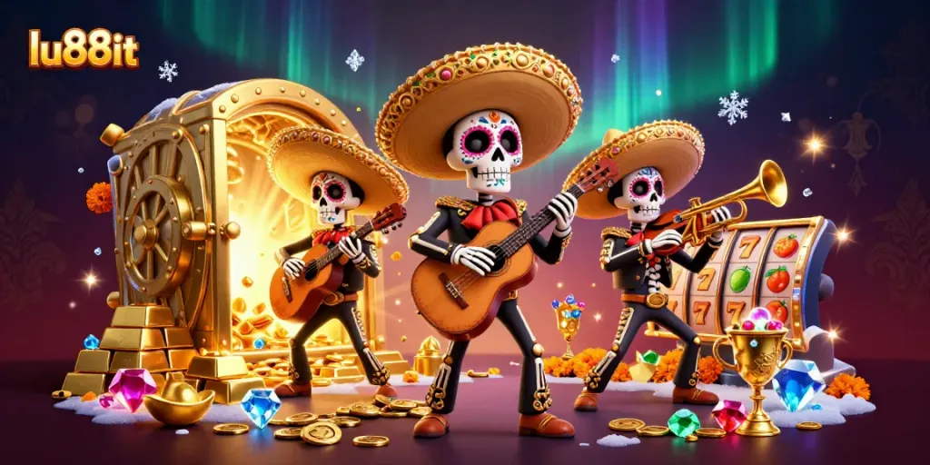 Spin the reels with lu88it at a vibrant casino scene filled with treasure!