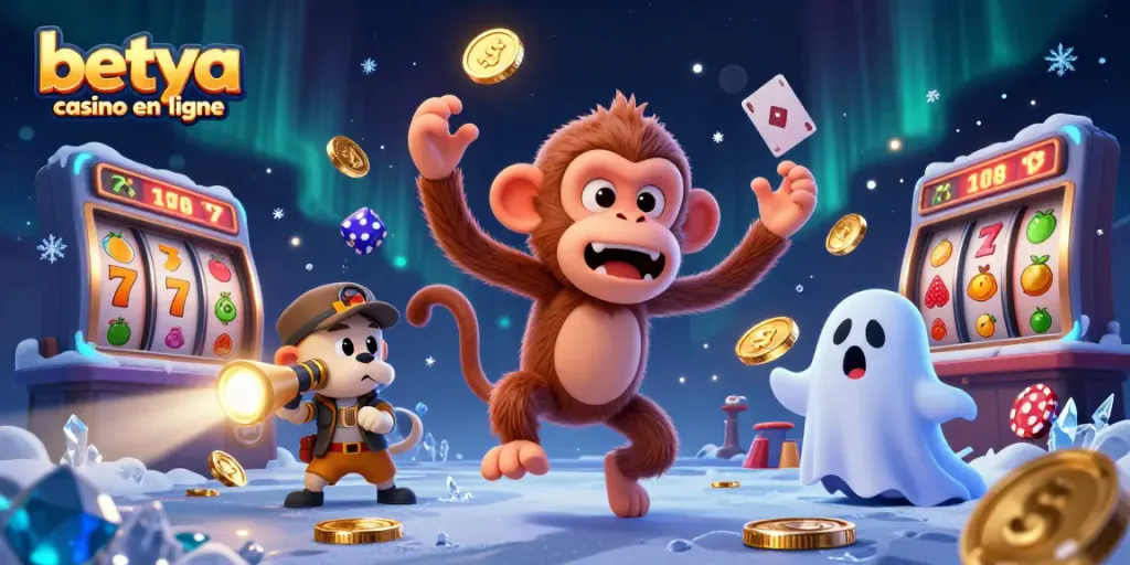 Engage with betya casino en ligne in this dynamic 3D illustration showcasing thrilling slots and lively action.